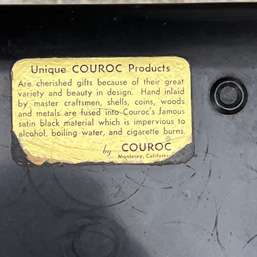 Vtg COUROC LARGE Black Resin Inlay Tray Table GRASSHOPPER 18"x12.5" RARE MCM - Picture 8 of 9
